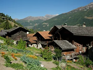 Traditionally Swiss Prints: The Walser village of Grimentz, Valais, Swiss Alps, Switzerland, Europe