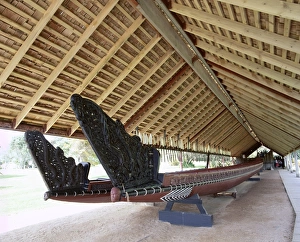 Northland Prints: War canoe (Ngatokimatawhaorua in Maori language)