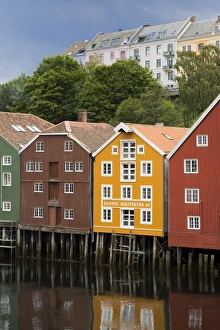 Images Dated 18th July 2008: Warehouses on Bryggen waterfront in Old Town District, Trondheim, Nord-Trondelag Region