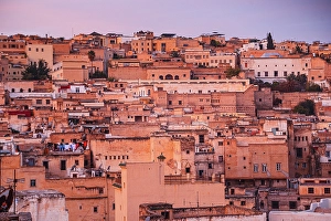 Lively Prints: Warm purple sunrise over the Medina of Fes, UNESCO, Morocco