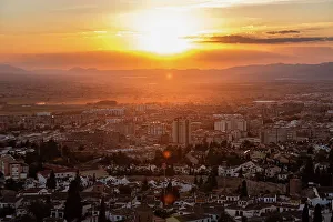 Historic City Prints: Warm vibrant sunset above the city of Granada, Andalusia, Spain, Europe