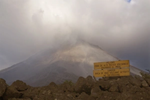 Volcano Prints: Warning notice, Arenal volcano, Costa Rica, Central America