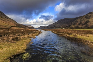 Warnscale Beck flows to Buttermere, from Peggys Bridge in winter, Lake District National Park
