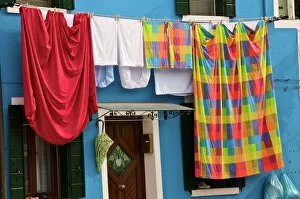 Washing day, Burano Island, Venice, Veneto, Italy, Europe