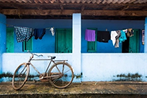 Parked Prints: Washing line and bicycle, Sri Lanka, Asia