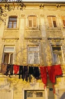 Clothes Prints: Washing line of colourful laundry in Old Town Buzet, hilltop village, Buzet