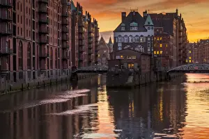 Hamburg Prints: Wasserschloss building at the historical warehouse complex (Speicherstadt) seen