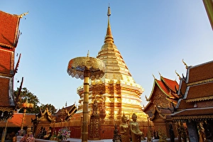 Flags Prints: Wat Phra That Doi Suthep Buddhist temple in Chiang Mai, Thailand