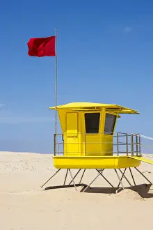 Lifeguard Tower Prints: Watchguard house, White sand dunes in the Natural Parque of Corralejo, Fuerteventura