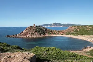 Watchtower Prints: Watchtower and Beach at Porticciolo, Sardinia, Italy, Europe