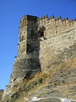 Watch Tower Prints: Watchtower and walls guarding approach to Badal Mahal (Cloud Palace), Kumbalgarh Fort