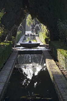 Generalife Prints: Water channel and fountain in the gardens of the Generalife