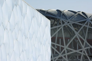 Images Dated 23rd January 2008: The Water Cube National Aquatics Center swimming arena and National Stadium at the Olympic Park