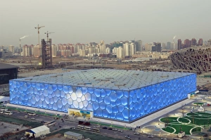 Images Dated 31st January 2008: The Water Cube National Aquatics Center swimming arena and National Stadium at the Olympic Park