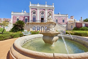 Royal Residence Prints: Water fountain at the entrance to Estoi Palace, in the Algarve, Portugal, Europe