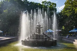 Eastern Europe Prints: Water fountain in the Stefan cel Mare park in the center of Chisinau