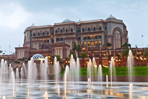 Water Fountain Prints: Water fountains in front of the Emirates Palace Hotel, Abu Dhabi, United Arab Emirates