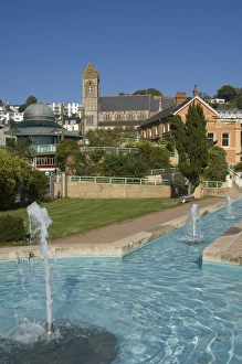 Torquay Prints: The Water Garden and St. Johns Church, Torquay, Devon, England, United Kingdom, Europe