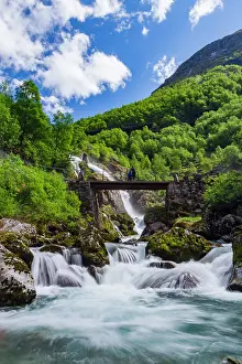 Fjords Prints: Water melting from the Briksdalsbreen glacier south of the small town of Olden in coastal Norway