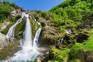 Vestland Prints: Water melting from the Briksdalsbreen glacier south of the small town of Olden in coastal Norway