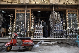 Khan Alkhalili Prints: Water pipes for smoking sheesha are sold in Khan al-Khalili, Cairo, Egypt