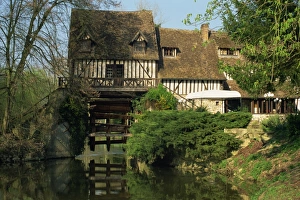 Water Mill Prints: Water mill on quiet stretch of the River Seine, Ande, Eure, Haute Normandie (Normandy)