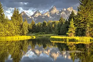 Water reflection of the Teton Range, taken from the end Schwabacher Road, Grand Teton National Park, Wyoming, United States of America, North America