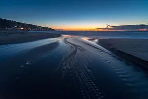 Sennen Prints: Water trails at sunset, Sennen Beach, Sennen, Cornwall, England, United Kingdom, Europe