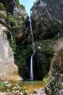 Cascades Prints: Waterfall flowing down in Loup River gorges surrounded by cliffs in southeastern France