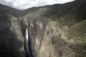 A waterfall at the Geech Abyss, in the Simien Mountains National Park, Ethiopia, Africa