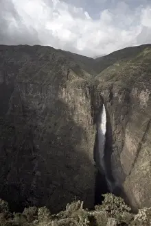 A waterfall at the Geech Abyss, in the Simien Mountains National Park, Ethiopia, Africa