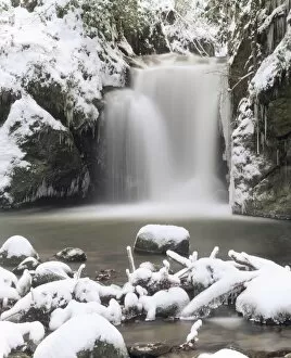 Waterfall Geroldsau in Winter, near Baden Baden, Black Forest, Baden Wurttemberg, Germany, Europe