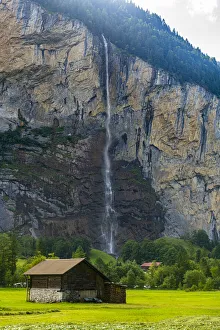 Bernese Oberland Prints: Waterfall in Lauterbrunnen Valley, Bernese Oberland, Switzerland, Europe