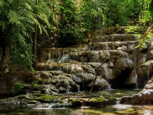 Cascading Prints: Waterfall at the Palenque Archaeological Site, Palenque, Chiapas State, Mexico