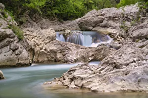 Marche Prints: Waterfall on river Burano in summer, Apennines, Marche, Italy, Europe