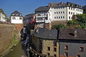 Saar Valley Prints: Waterfall on River Leuk in the old town of Saarburg, Saar Valley, Rhineland-Palatinate