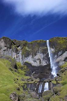 Rock Cliffs Prints: Waterfall in summer sunshine at Foss a Sidu, South coast, Iceland, Polar Regions