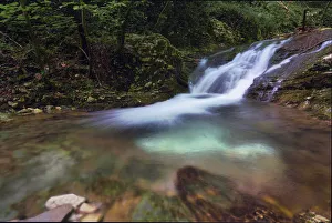 Umbria Prints: Waterfalls on Prisons River in summer, Prisons Valley, Mount Cucco Park, Apennines