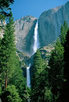 Waterfalls swollen by summer snowmelt at the Upper