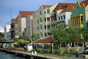 Curacao Prints: Waterfront buildings with outdoor cafes and bars