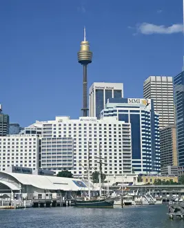 Ns W Prints: Waterfront and dockside city skyline including the AMP Tower, Sydney, New South Wales