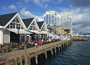 Halifax Prints: The waterfront with harbourside cafes at Halifax, Nova Scotia, Canada, North America