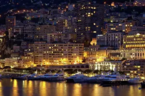 Large Group Of Objects Prints: Waterfront at night, Monte Carlo, Principality of Monaco, Cote d Azur