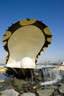 Qatar Prints: Waterfront oyster pearl sculpture, Doha Bay, Doha, Qatar, Middle East
