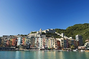 Waterfront pastel coloured houses, Porto Venere, Cinque Terre, UNESCO World Heritage Site