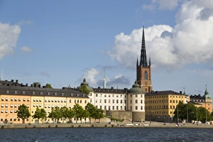 Stockholm Prints: Waterfront with Riddarholmen Church in background, Gamla Stan, Stockholm, Sweden