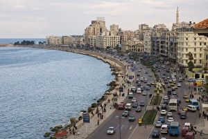 Aerials Prints: Waterfront and Sharia 26th July, Alexandria, Egypt, North Africa, Africa