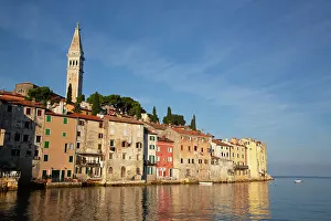 Old Towns Prints: Waterfront and Tower of Church of St. Euphemia, Old Town, Rovinj, Croatia, Europe