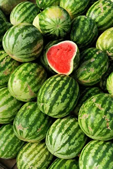 Produce Prints: Watermelon display for sale on the roadside, Republic of Panama, Central America