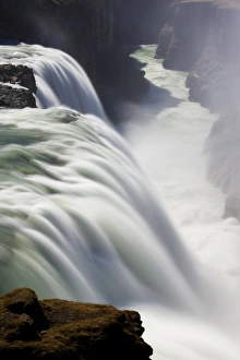 Gullfoss Prints: Waters of Gullfoss, Europes biggest waterfall, thundering into a deep ravine
